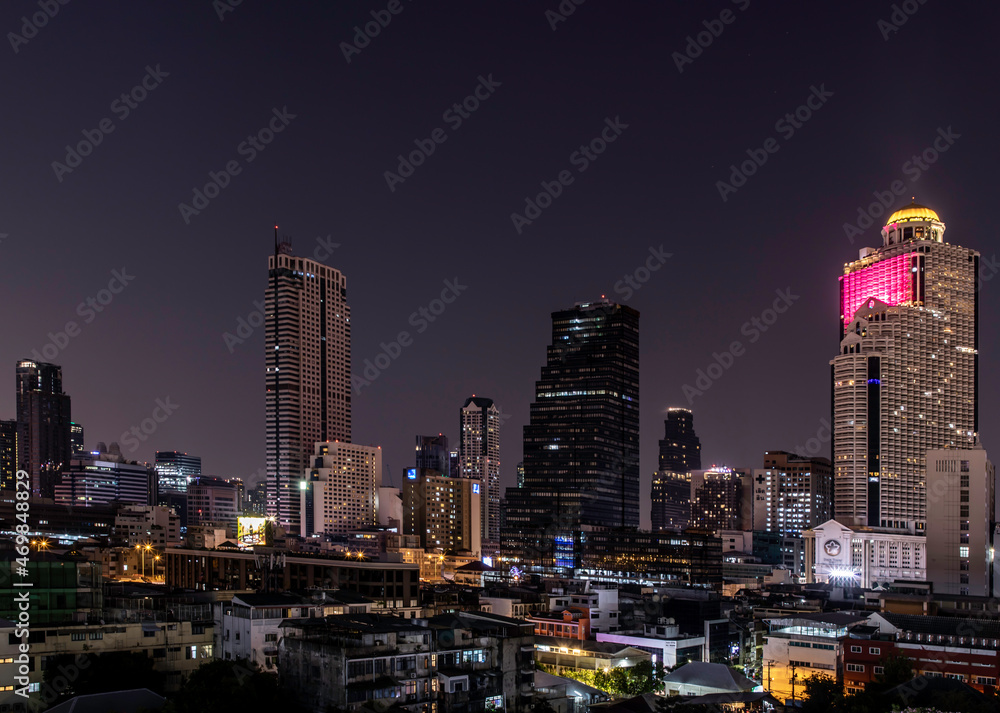 Bangkok, thailand - Feb 07, 2020 : Skyscrapers in the business district in Bangkok In the night. Bangkok night view give the city a modern style. Selective focus.
