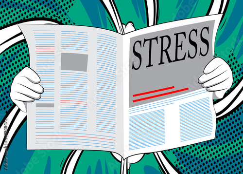 Business Newspaper with the text Stress as headline. Vector cartoon illustration.