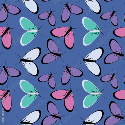 Seamless pattern - stylized moths - graphics. Summer, insects, unbearable ease of life. Wallpapers, textiles, packaging
