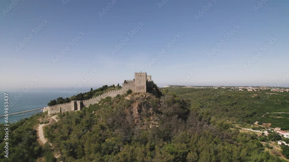Sesimbra Castle, or Castle of the Moors, medieval castle on a cliff, Sesimbra, Portugal Sesimbra Castle, or Castle of the Moors, medieval castle on a cliff, Sesimbra, Portugal