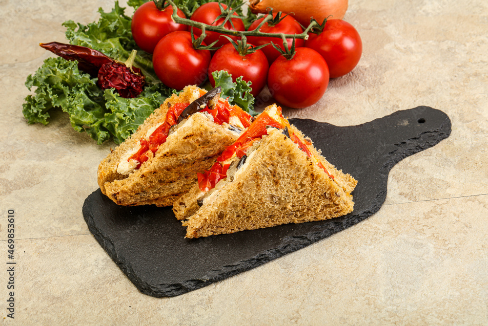 Club sandwich with eggplant and cheese Club sandwich with eggplant and cheese