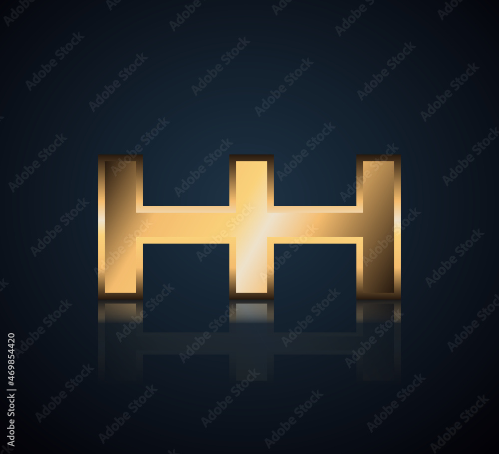 Obraz premium Modern Initial logo 2 letters Gold simple in Dark Background with Shadow Reflection HH