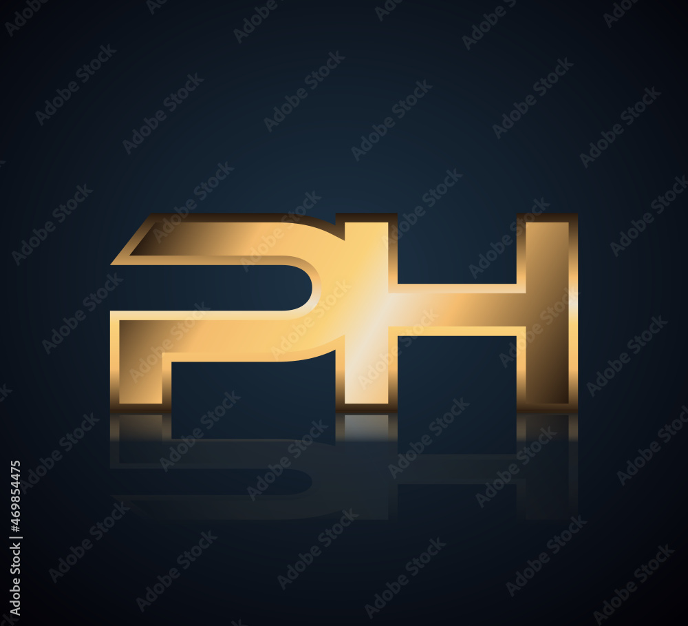 Obraz premium Modern Initial logo 2 letters Gold simple in Dark Background with Shadow Reflection PH
