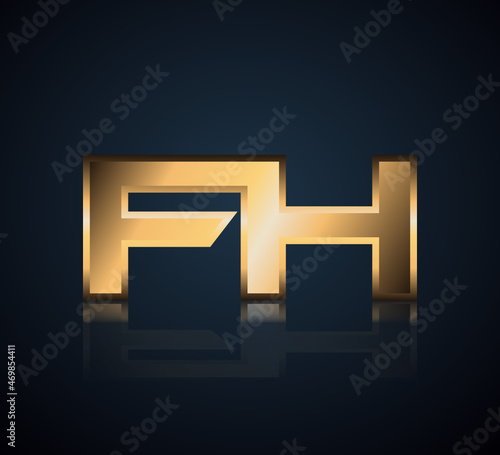 Modern Initial logo 2 letters Gold simple in Dark Background with Shadow Reflection FH