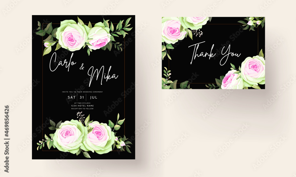 Naklejka Beautiful floral and leaves wedding invitation card