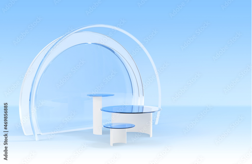 Realistic 3D glass podium display product side view Realistic 3D glass podium display product side view