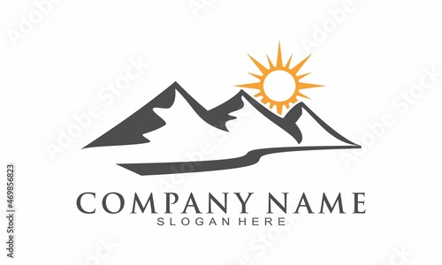 Mountain trip and sun vector logo