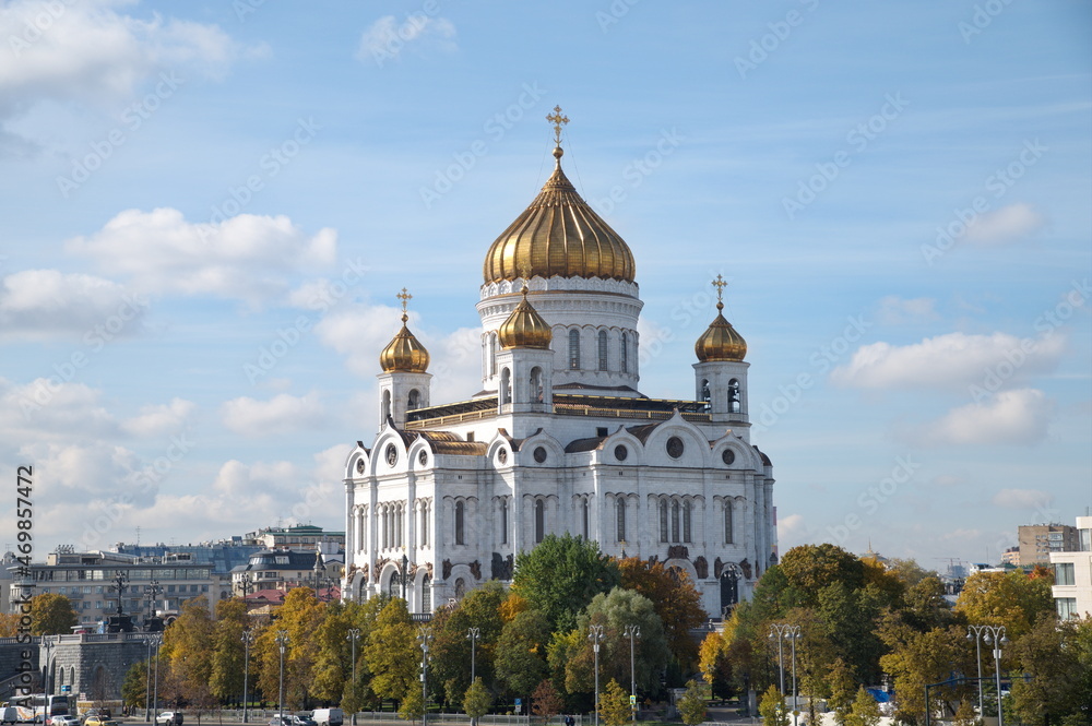 Moscow, Russia - September 29, 2021: Autumn view of the Cathedral of Christ the Savior