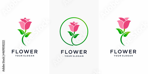 Minimalist elegant flower rose beauty, cosmetics, yoga and spa inspiration. logo icon set Premium Vector