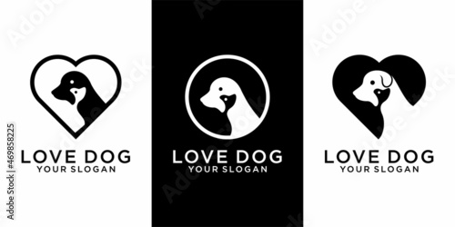  dog and simple Love dog  icon set logo design premium vector Premium Vector