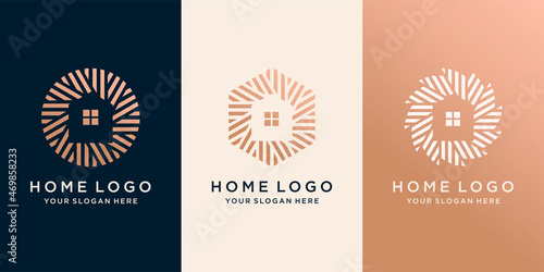 Simple house icon set  logo with creative modern outline concept circle. template Premium Vector