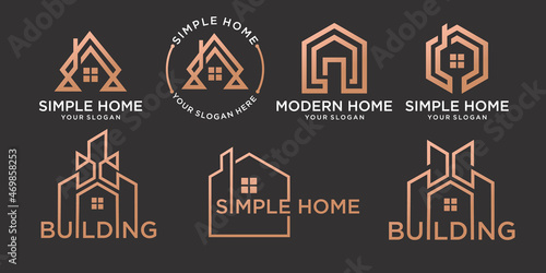 modern house or real estate icon set logo with creative modern outline concept template Premium Vector