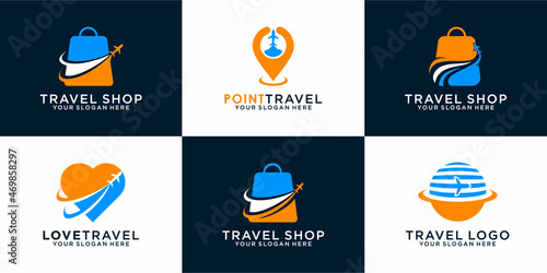  travel shop, map ,love travel set icon logo design icon template can be used for travel, vacation and business company icons Premium Vector