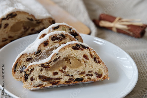 Closeup of traditional Christmas bread on white plate