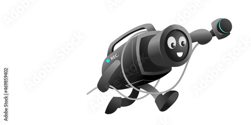 illustration of camera illustration running while recording. mascot