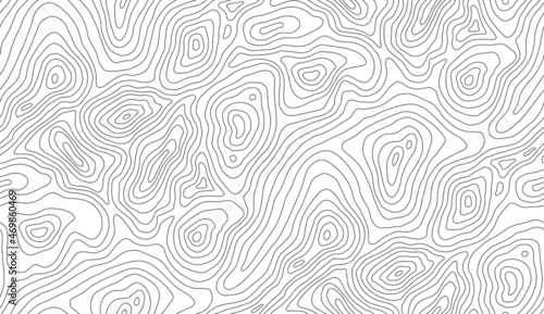 Seamless vector topographic map background. Line topography map seamless pattern. Mountain hiking trail over terrain. Contour background geographic grid.