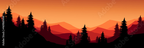 sunset landscape mountain vector illustration for pattern background, wallpaper, background template, and backdrop design	