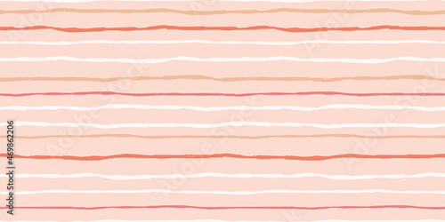 Striped background border. Textured wavy stripe design banner in terracotta orange. Vector seamless repeat pattern. 