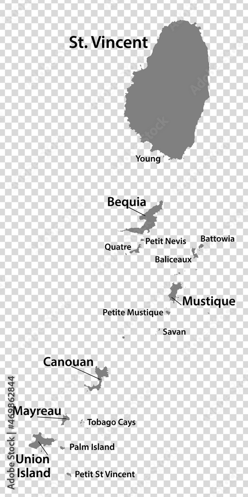 Blank map Saint Vincent and the Grenadines in gray. Every Island map is