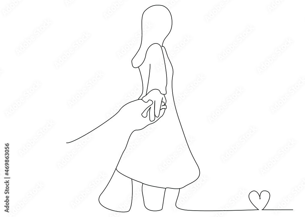 couple in love holding hands. woman pulls her boyfriend's hand. heart icon icon design drawing couple in love holding hands. woman pulls her boyfriend's hand. heart icon icon design drawing