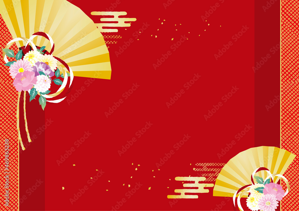 Obraz premium お正月背景 扇と水引