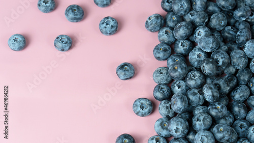 lots of blueberries on a pink background