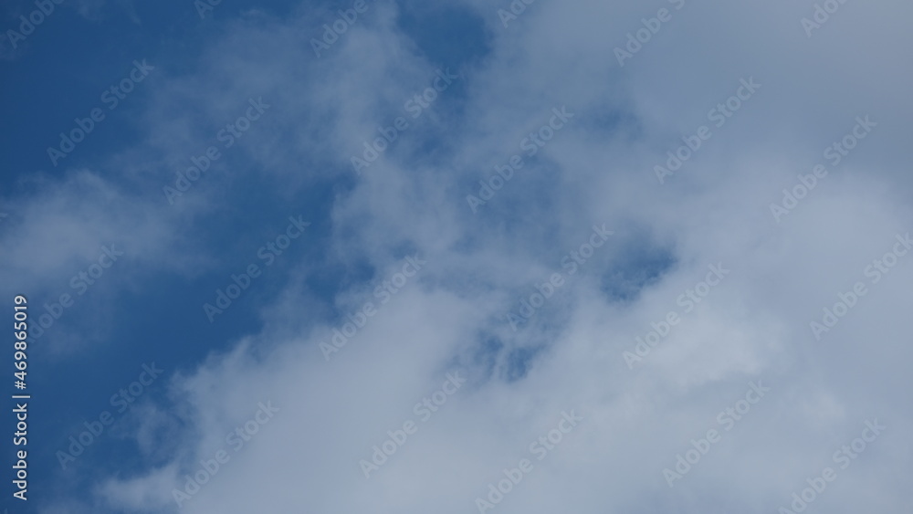 View of beautiful blue sky background with white clouds at the noon, Bangkok, Thailand.