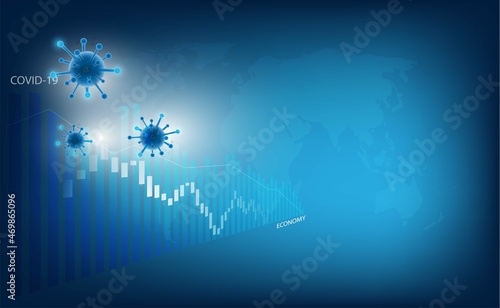 The covid 19 or corona virus impacts Crisis and loss the global economy and financial business.the coronavirus weakens the economy.bar graph decline pattern on blue background