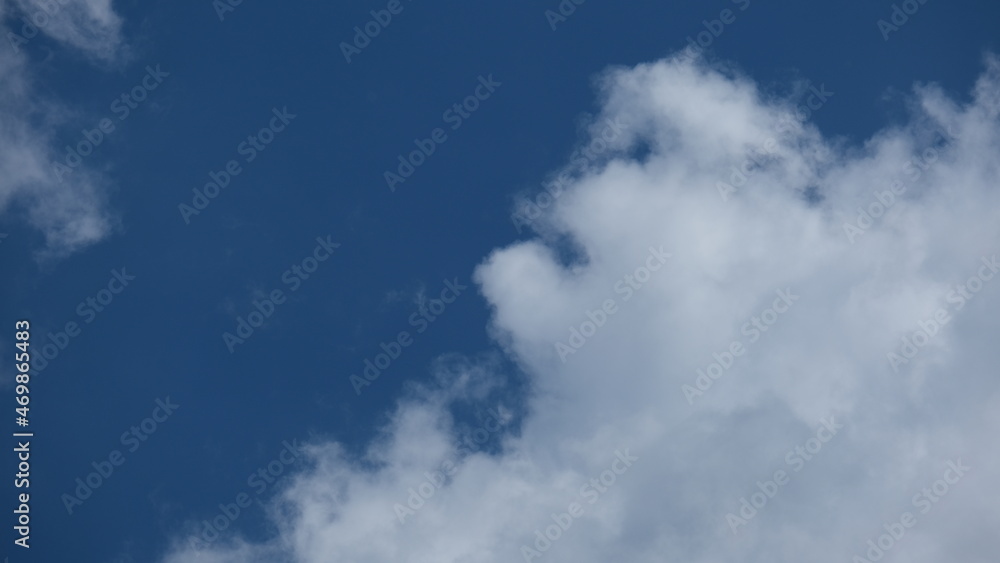View of beautiful blue sky background with white clouds at the noon, Bangkok, Thailand.