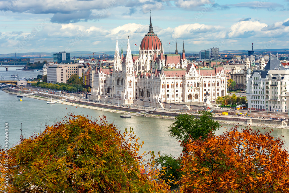 Budapest autumn cityscape with Hungarian parliament building and Danube river, Hungary