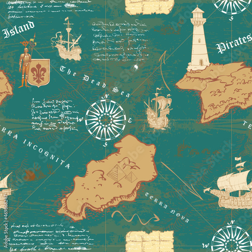 vector image of ancient nautical chart of sea routes of medieval ships