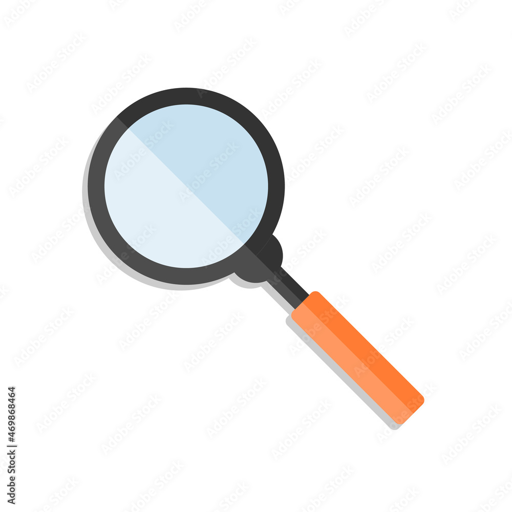 Magnifying glass, loupe. Magnifying glass icon in flat design isolated on white background. Magnifying glass, loupe. Magnifying glass icon in flat design isolated on white background.