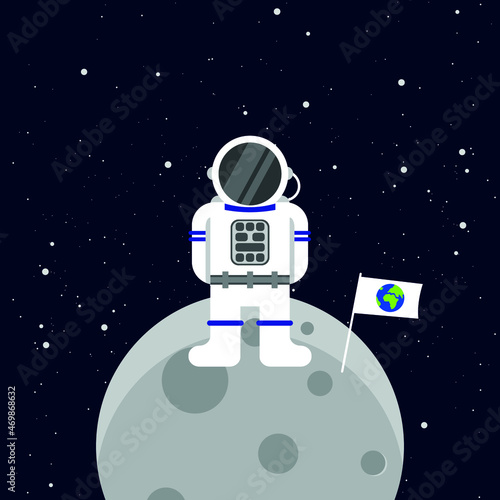 Fototapeta Naklejka Na Ścianę i Meble -  vector astronaut standing on the moon. flat illustration of astronaut in spacesuit on gray planet in outer space