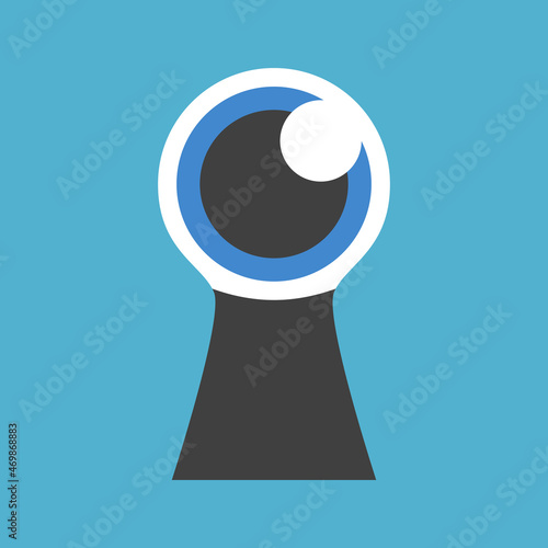 Eye peeping in keyhole. Curiosity, secret, surveillance, privacy, spying, voyeurism and crime concept. Flat design. Vector illustration. EPS 8, no gradients, no transparency