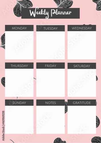 Black & Pink Aesthetic Leaves Weekly Planner