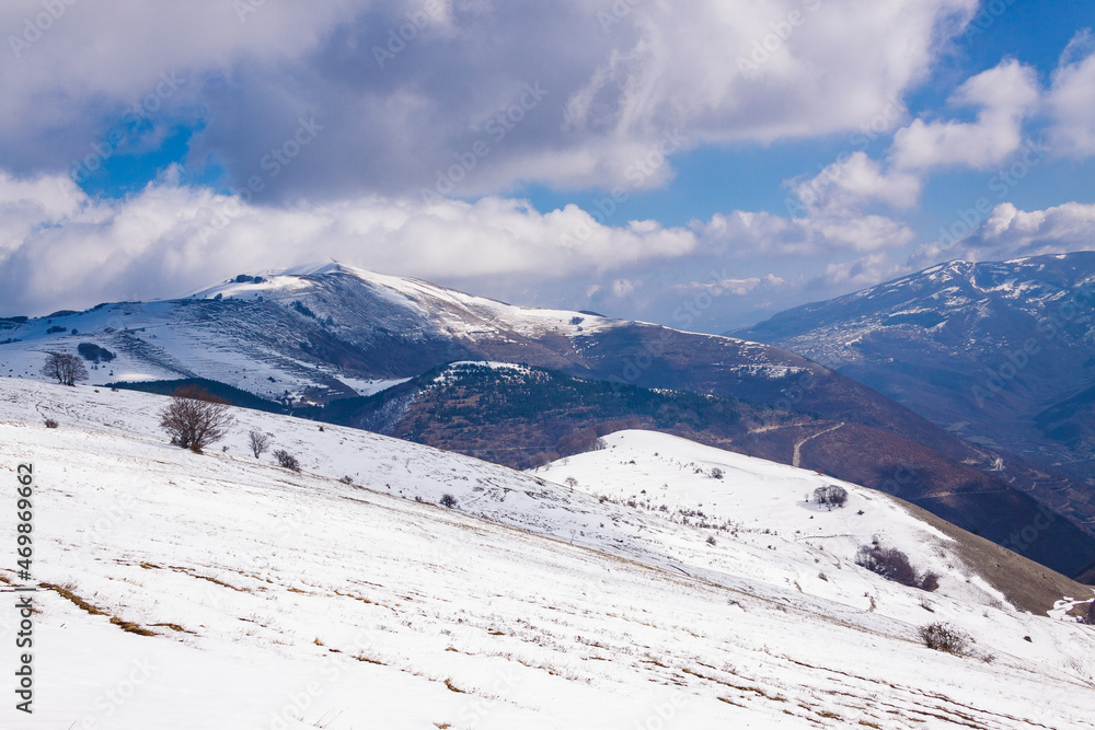 Winter snowy landscape of the beautiful Monti Sibillini mountains in Italy