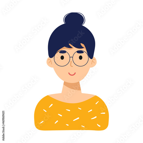 The girl smiles. Office worker. The girl in glasses. Office manager, designer, entrepreneur. Vector illustration. flat avatar