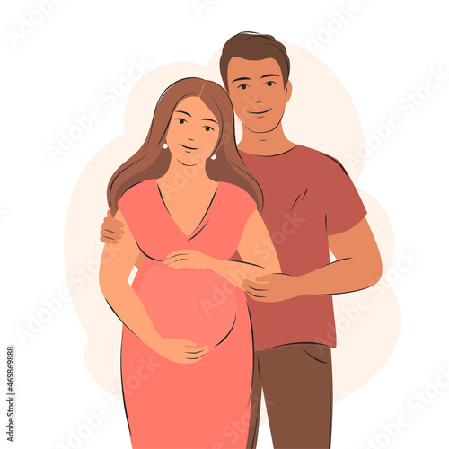 Future parents, pregnant woman. Child expectation, happy family concept. Vector illustration.