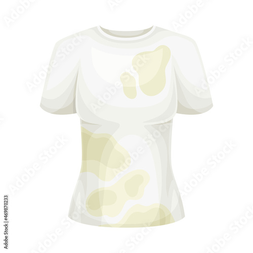 Dirty White Tee Shirt with Stain and Spots as Used Clothes for Laundry Vector Illustration