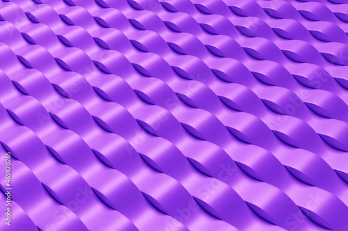 3d illustration of a stereo purple  strip . Geometric stripes similar to waves. Abstract blue  glowing crossing lines pattern