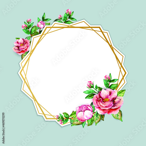 Luxury gold watercolor floral frame sticker template