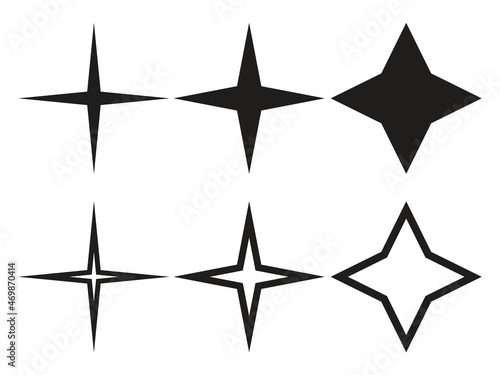 Star shapes collection. Silhouetes and outline vour pointed stars. Simple design elements set. Vector illustration isolated on white.