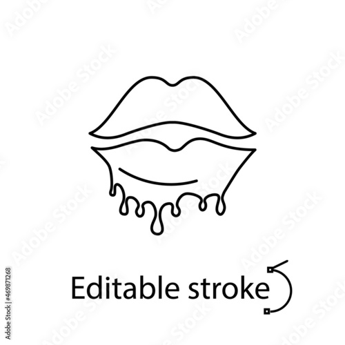 Melting lips outline icon. Beauty store. Sex shop logotype. Editable stroke. Isolated vector stock illustration