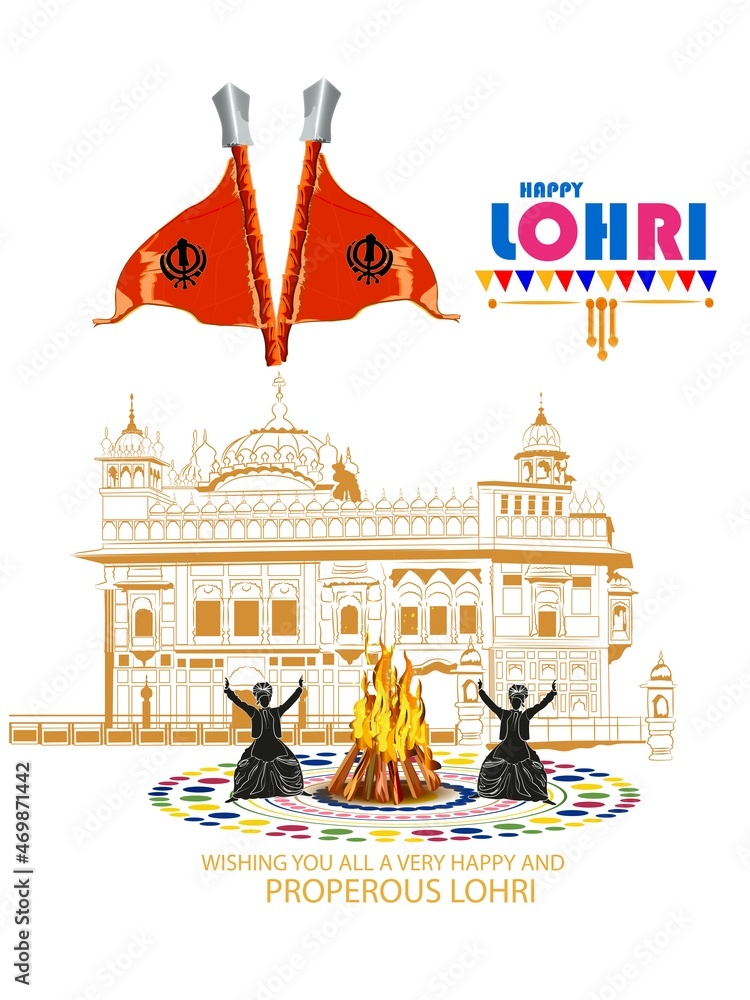 Happy Lohri holiday background for Punjabi festival of india.