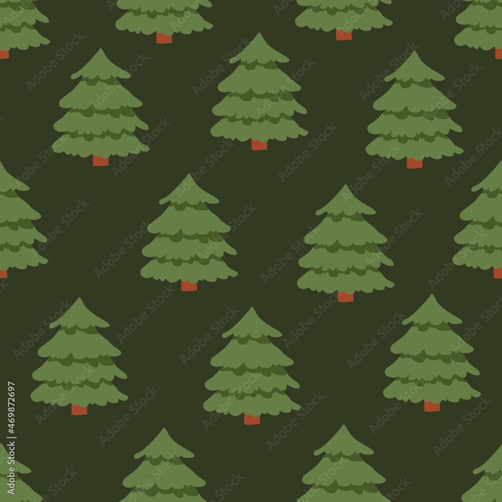 Tree landscape. Vector seamless pattern with green spruces. Northern forest. Hand drawn illustration. Tree landscape. Vector seamless pattern with green spruces. Northern forest. Hand drawn illustration.
