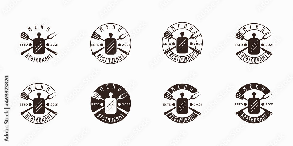 set of vintage logo label menu restaurant, inspiration for branding barbecue menu.