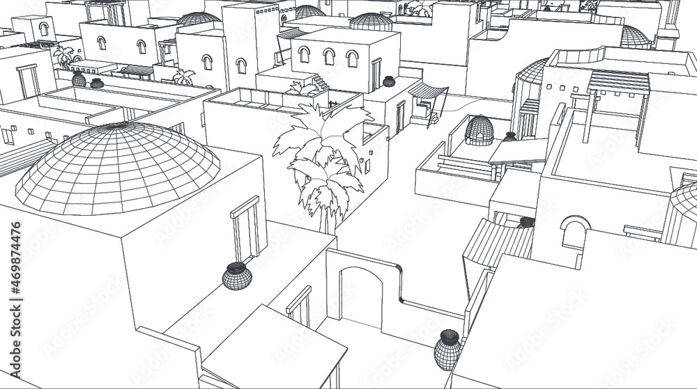 Obraz premium Architecture background Old Medieval Middle East City town sketch
