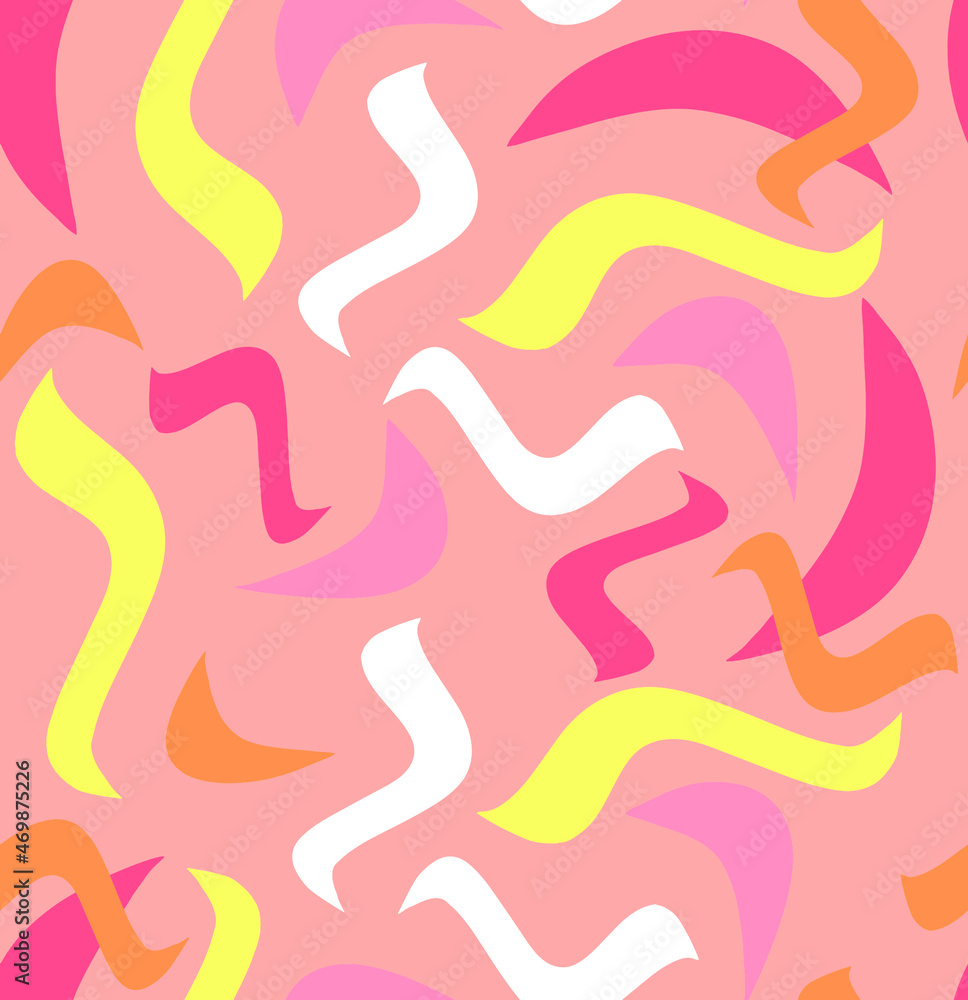 Abstract Hand Drawing Colorful  Retro Geometric Brush Strokes Wavy Lines Seamless Vector Pattern Isolated Background 
