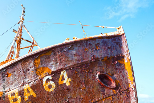 Westfjords, Iceland on august 6, 2021: BA64 ship wreck on the Latrabjarg peninsula in Western Fjords, Iceland. It was a whaler from 1912. photo