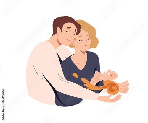 Love couple of man and woman in romantic relationships. Passion and intimacy concept. Beloved partners hugging and care about relations together. Flat vector illustration isolated on white background